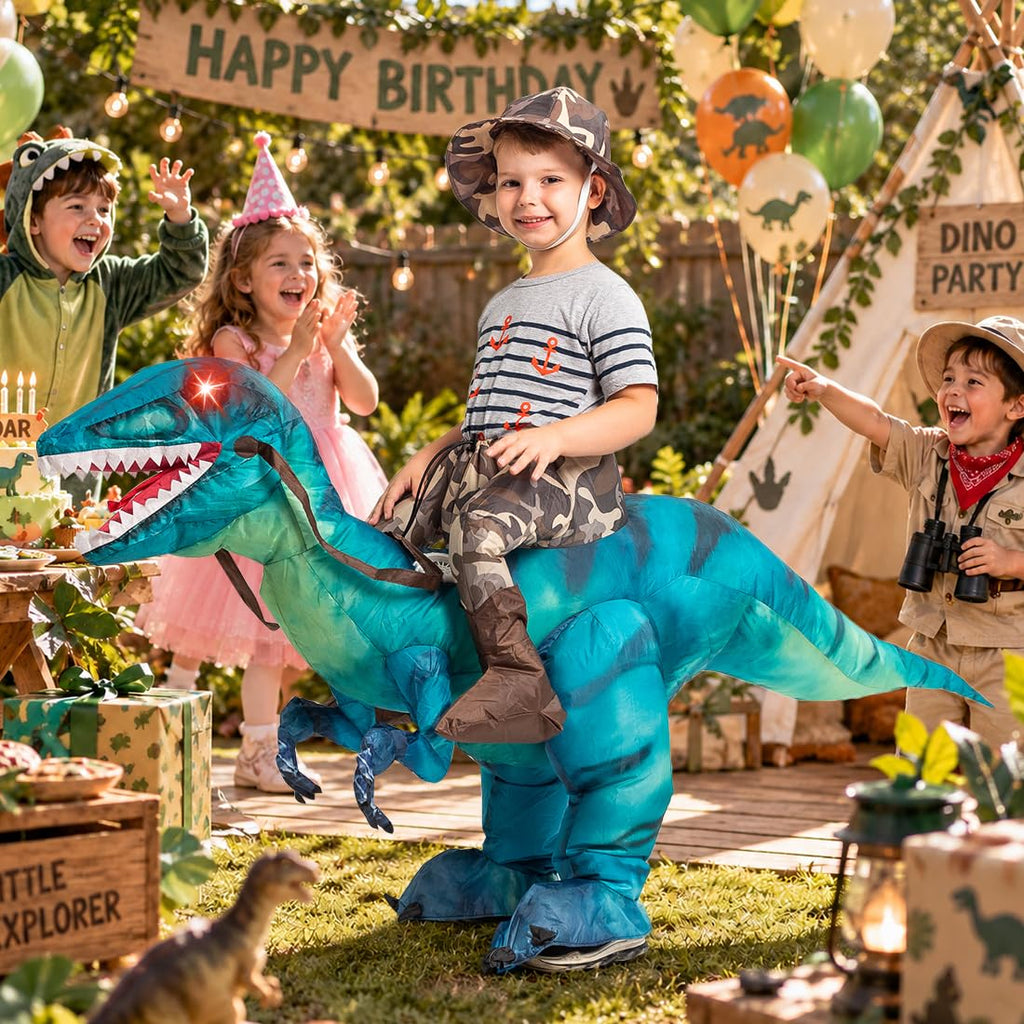 GOOSH Inflatable Dinosaur Costume for Kids Riding T Rex Funny Blow Up Boys Girls Costume for Halloween Fancy Dress Party Cosplay