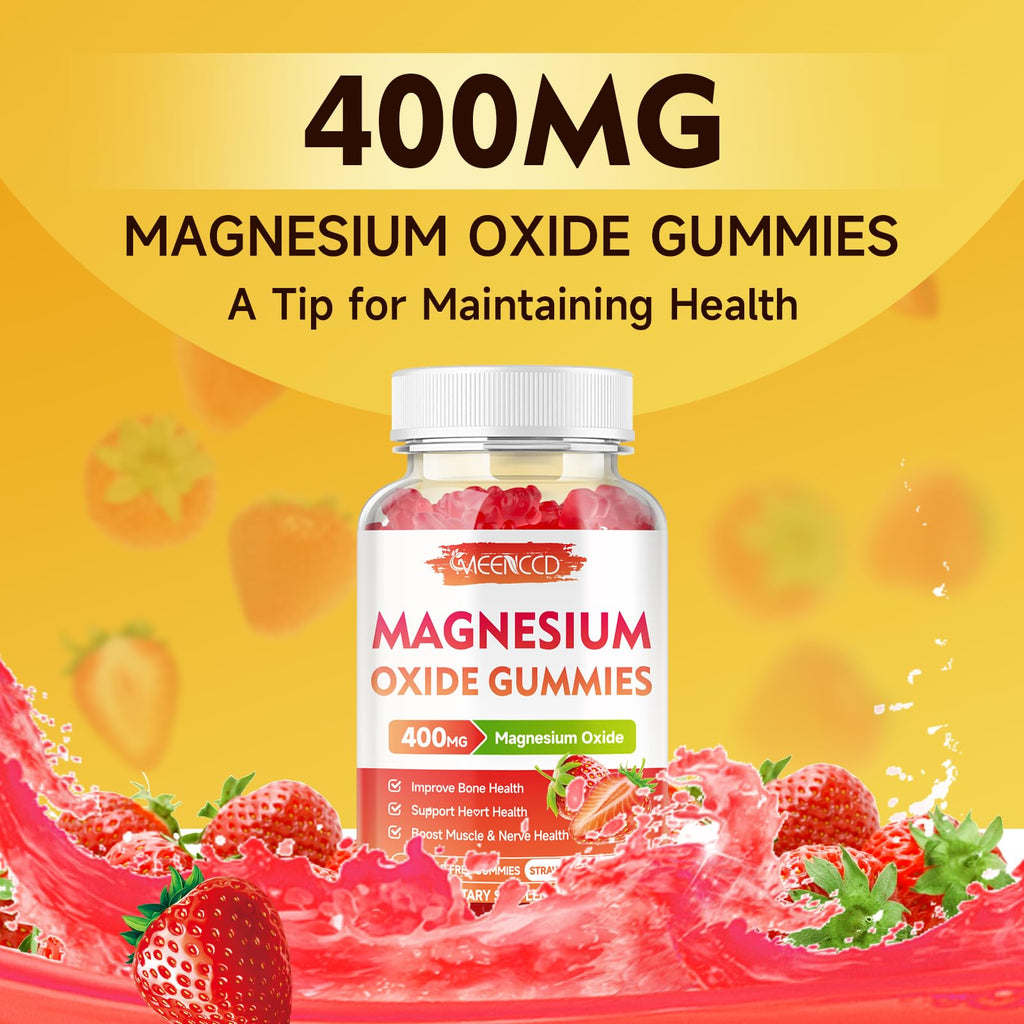 2 Pack Magnesium Oxide Gummies 400mg, Chewable Magnesium Oxide Supplement for Adults & Kids, Muscle Function Support, Non-GMO, Sugar-Free, Strawberry Flavor, 120 Count