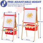 Art Easel for Toddlers Kids, Adjustable Standing Art Easel with Magnetic Chalkboard & Whiteboard, Dry-Erase Board, Paper Roll, Drawing & Painting Easel for Kids Ages 3 4-8 9-12, Red w/Bag