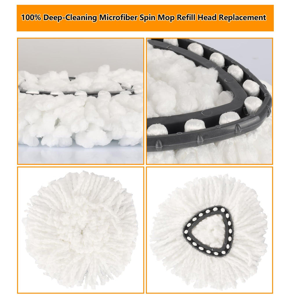 8-Pack Spin Mop Replacement Heads, 100% Microfiber Spin Mop Refills Heads for Easy Wring, 360°Micro Replacement Mop Head for Easy House Cleaning Floor Mopping - (White)