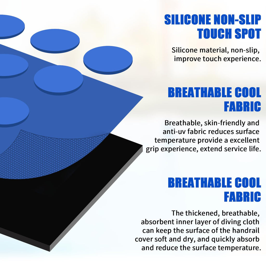 Pool Handrail Covers with Zippers 4 6 8 10 Ft Inground Swimming Pools Hand Rail Cover, Anti-Slip Cool Touch Heat Resistant, Royal Blue, Non Slip Swim Pool Railing Ladder Stair Handle Grip (8 Feet)