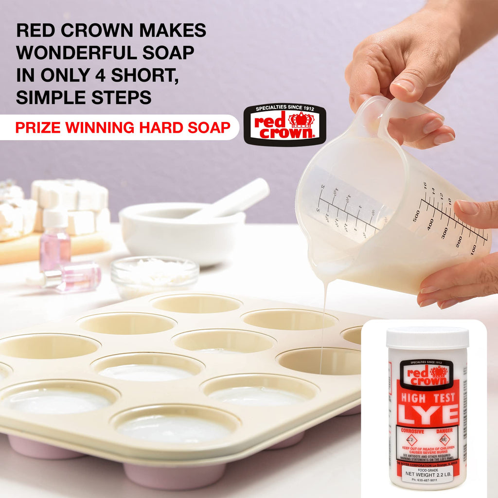 The Boyer Corporation Red Crown Lye for Soap Making, Sodium Hydroxide Pure High Test Food Grade Lye, Caustic Soda, Drain Cleaner and Clog Remover, 3 Pack 2.2 lbs.