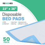 Remedies - Bed Pads Disposable Adults, Seniors, Kids & Puppy Pads - 23" x 36" - Large Disposable Underpads - 50 Count, Incontinence Underpads for Beds & Furniture, Dog Pee Pads, Dogs Chucks Pads