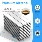 Rare Earth Magnets, Caturledas 30 Pack Heavy Duty Strong Neodymium Magnets with Double Sided Adhesive, Rectangular Bar Magnetic Strip for Window Curtain Indoor Outdoor Light Lamp, 60x10x3 mm, Silver