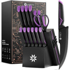 Knife Set - 15 PCS Kitchen Knife Set with Built-in Knife Sharpener Block - Stainless Steel Knife Block Set - Dishwasher Safe, Christmas Elegant Box for Men Women