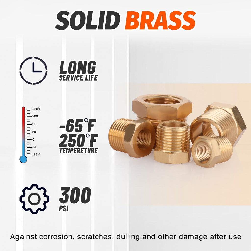 Ailbiuko 18PCS Brass Hex Bushing Fitting Kit,1/4" - 1/8", 3/8" - 1/8",3/8" - 1/4",1/2" - 1/4",1/2" - 3/8",3/4" - 1/2" NPT Pipe Fittings