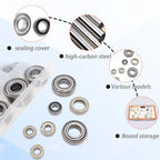 Dianrui 608RS/ 608ZZ/ 698ZZ/ 628ZZ/ 6903ZZ/ 6003ZZ/ 6203ZZ - 44 PCS Ball Bearings Assortment Kit, Carbon Steel Deep Groove Bearing for Furniture Wheel, Roller Skates, 3D Printing and ect—7 Size