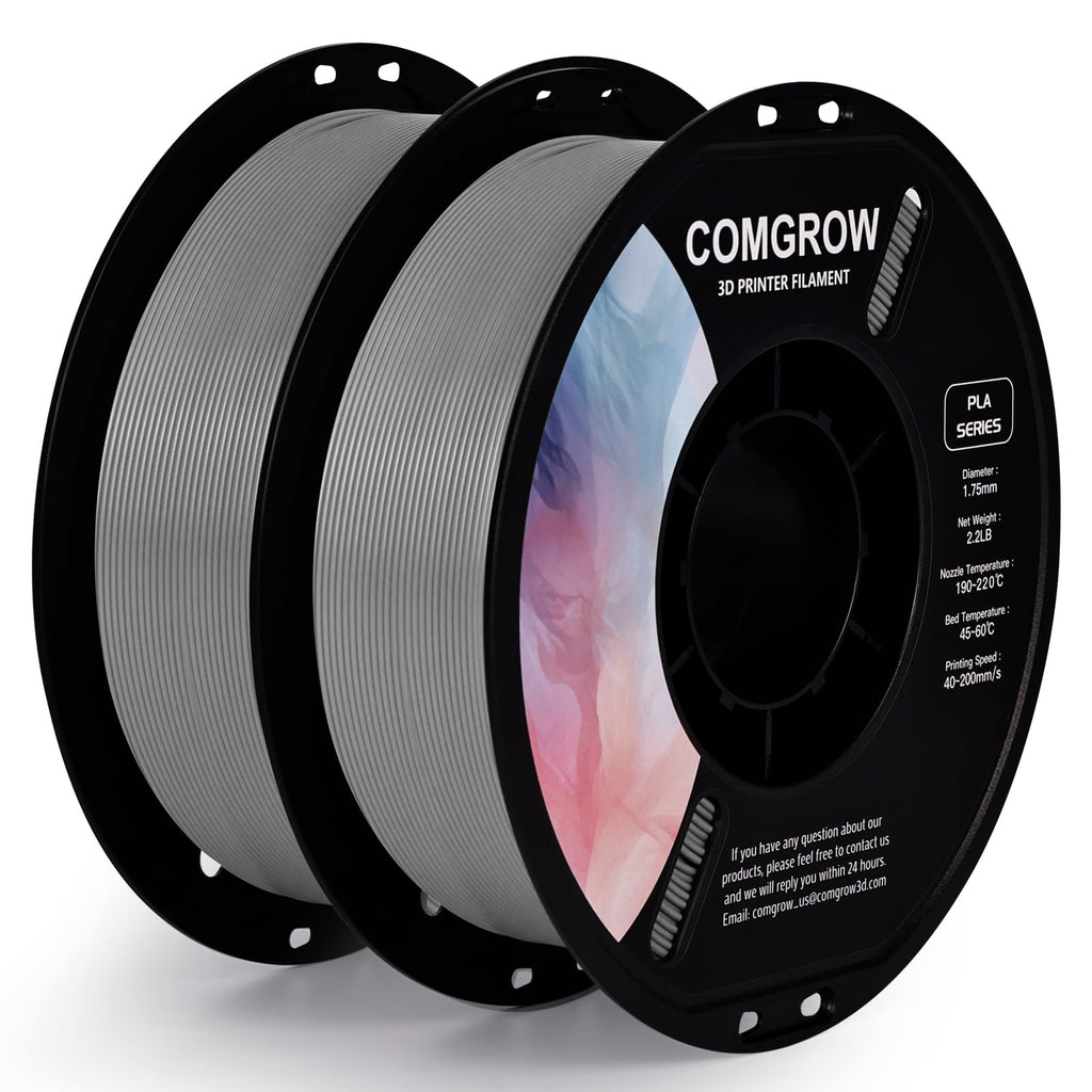 Comgrow PLA 3D Printer Filament, 3D Printer PLA Filament 1.75mm, Dimensional Accuracy +/- 0.02 mm, 2 Rolls of 1KG Spool PLA Grey