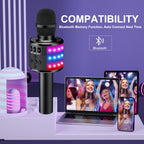 BONAOK Portable Bluetooth Karaoke Mic with Disco Lights for Adults & Kids