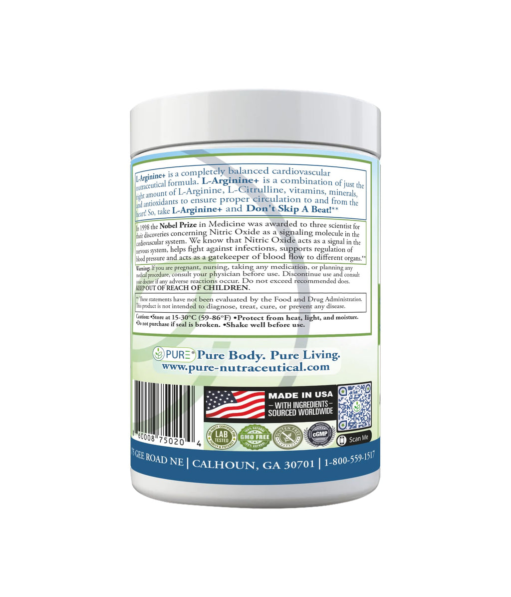 PURE® Cardio+ Nitric Oxide Heart & Circulation Support - 5000mg L-Arginine & 1000mg L-Citrulline - Mixed Berry, 30 Servings Powder, 363 Grams - CoQ10 Beet Root - High Potency Cardiovascular Formula