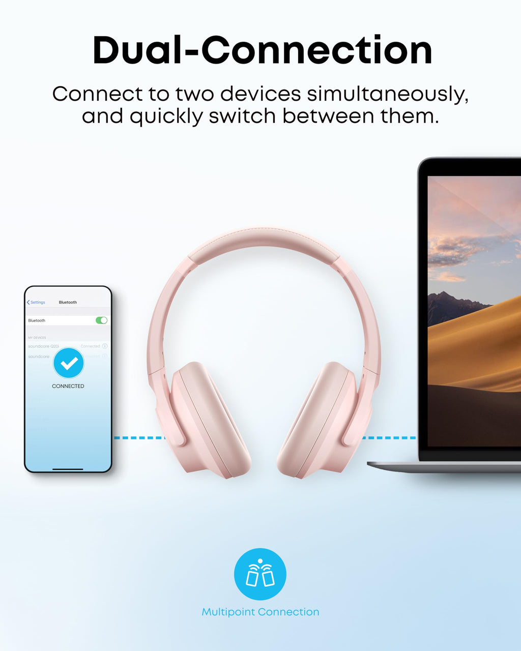 Soundcore by Anker Q20i Hybrid Active Noise Cancelling Headphones, Pink