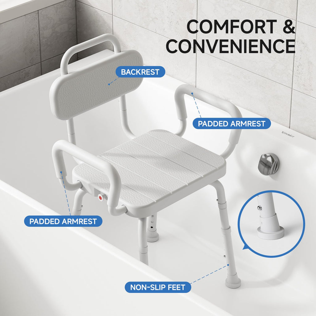 Loyoda 360° Swivel Shower Chair for Inside Shower, Removable Arms & Back, Adjustable Height Rotating Shower Stool for Seniors and Disabled，Swivel Bath Chair for Inside Tub，Neutral Gray