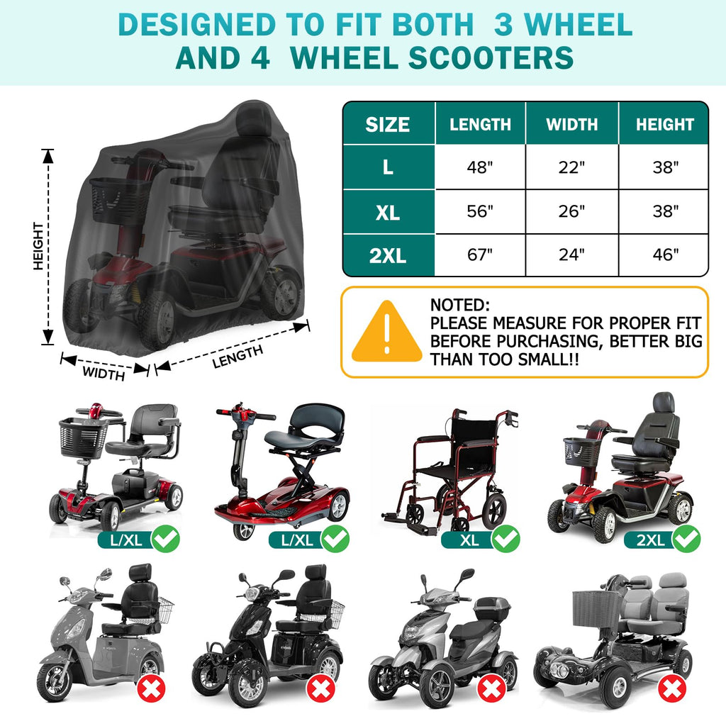 Valchoose 48"L x 22"W x 38"H Upgraded Mobility Scooter Storage Cover, 420D Oxford Fabric Scooter Weather Cover, with Waterproof Strip, Water Resistant, Anti-UV, Heavy Duty, Storage Bag (Black)