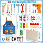 Kids Tool Set with Drill, Educational Montessori Toys for 3 Year Old Boys 44 Pcs STEM Kids Toys Wooden Toddler Tool Set with Apron & Box Christmas Birthday Gifts for 3 4 5 Year Old Boy Girl