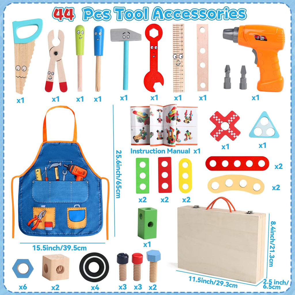 TONZE Wooden Kids Tool Set with Drill, Montessori Toys for 3 Year Old Boys