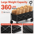 Collapsible Wagon Cart with Wheels Foldable, Compact Folding Utility Wagon