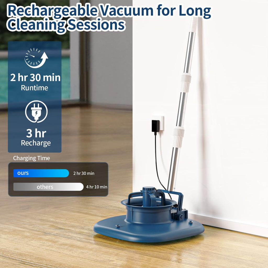 Rechargeable Pool Leaf Vacuum with Telescopic Pole, 83GPM Powerful Suction– Cordless Pool Skimmer for Inground & Above Ground Pools with 6.6Gal Leaf Catcher Bag for Heavy Debris Areas