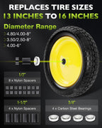 4.80/4.00-8 wheelbarrow tire, 16" Flat Free Solid Tire and Wheel, 2 Pack
