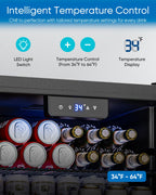 Feelfunn 3.2 Cu.Ft Mini Fridge with Glass Door - 126 Can Beverage Refrigerator Cooler for Drink Beer Wine Soda, Small Fridge for Bedroom Office Bar Dorm, 4 Adjustable Shelves, Black