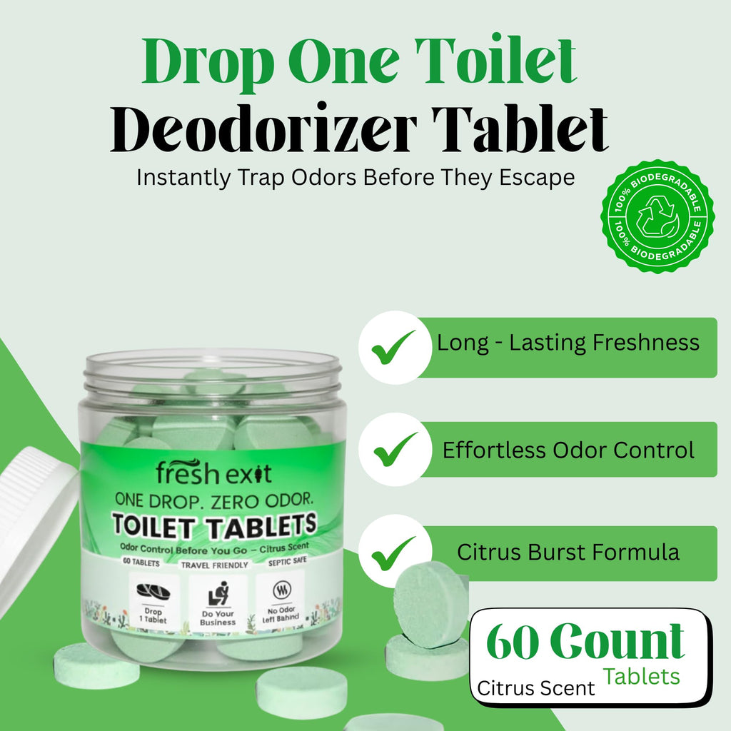 Toilet Deodorizer Tablets – Drop One In and Go – 60 Count Citrus Scent – Odor Elimination for Bathroom – Replaces Toilet Spray – Long Lasting – Fresh Bowl Freshener