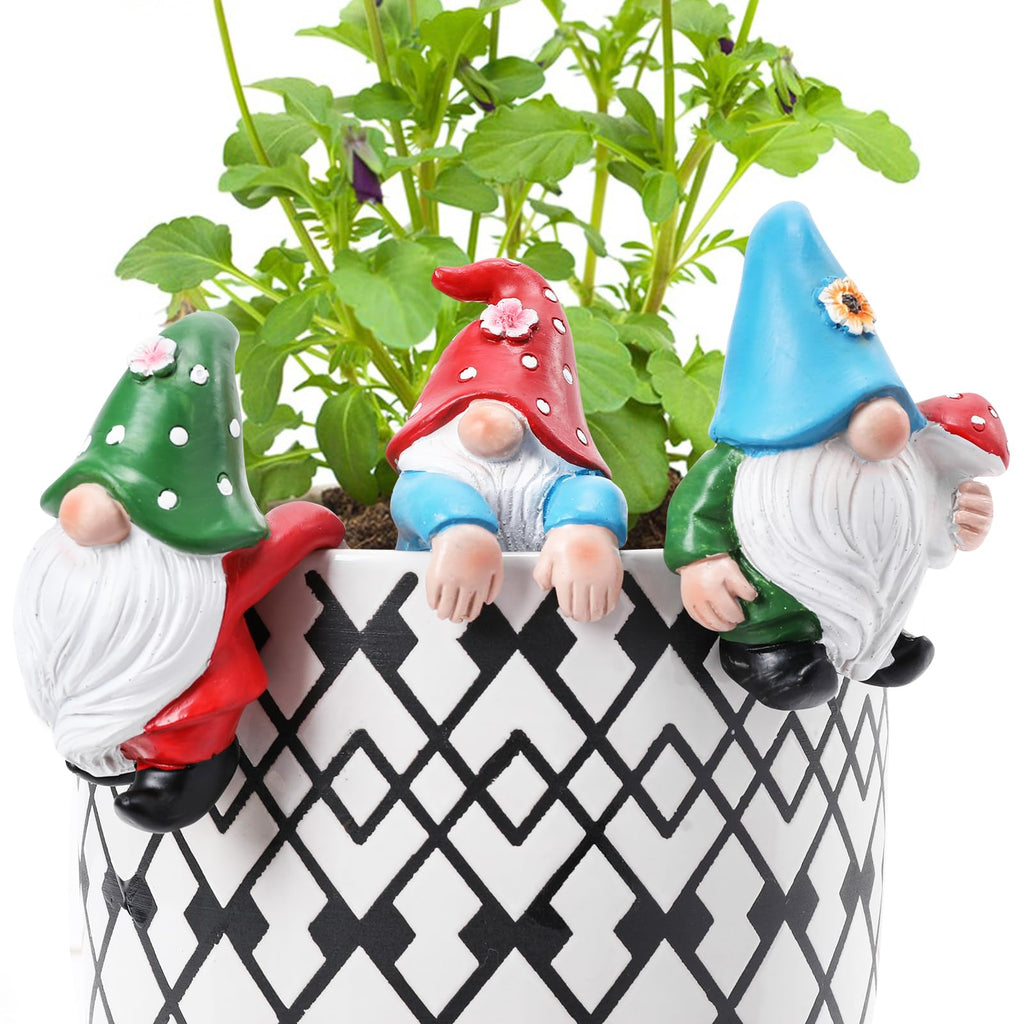 Chonsun Garden Gnomes Statue, 3 Pcs Flower Pots Hugger for Planter Decor