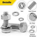 Fgruh 260PCS Hex Bolts and Nuts Assortment Kit,1/4-20, 5/16-18, 3/8-16 Hex Head Bolt Nut and Flat & Spring Washers Assorted,304 Stainless Steel, Fully Threaded