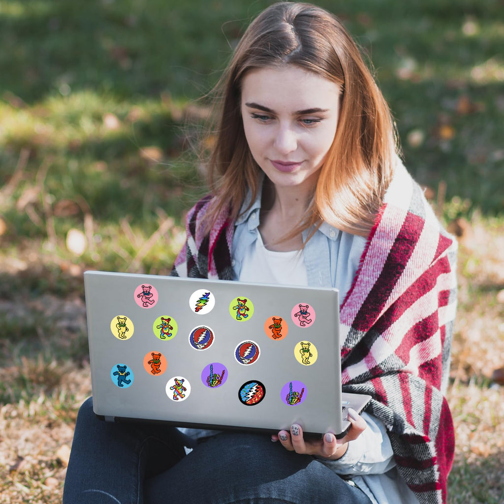 Babymiu Cute Pixel Dancing Bear Rock Dot Stickers Roll(1000 pcs) Rock Band Cartoon Sticker Decoration Decal Gifts Merch Party Supplies in 2 Rolls with 10 Patterns for Laptop Window Luggage Skateboard