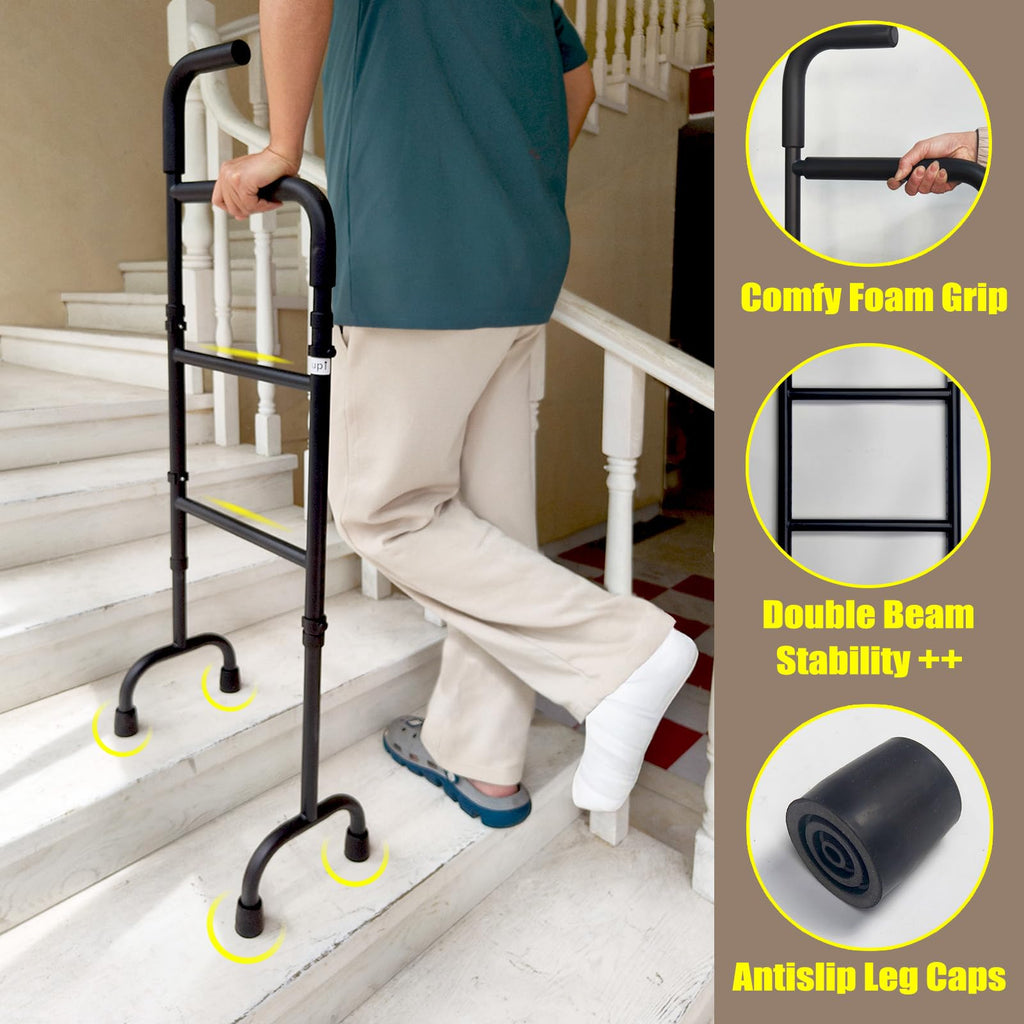 20-Level Adjustable Stair Climbing Assist Cane & Elderly Stair Lift Assist with Anti-Slip Handle & Stabilizing Feet, 300lbs Capacity for Seniors, Standard Steps-Patent Pending