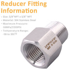 DERPIPE Forged Reducer Adapter Fitting - Stainless Steel 304 Reducing Pipe Connector, 3/8" NPT Female x 3/8" NPT Male (pack of 5)