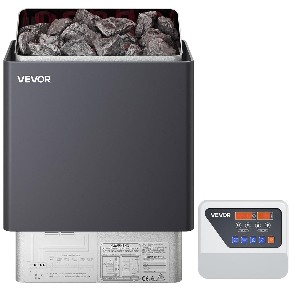 VEVOR Sauna Heater, 9KW 220V Electric Sauna Stove, Steam Bath Sauna Heater with External Digital Controller, 3h Timer & Adjustable Temp for Max. 317-459 Cubic Feet, Home Hotel Spa Shower FCC Certify