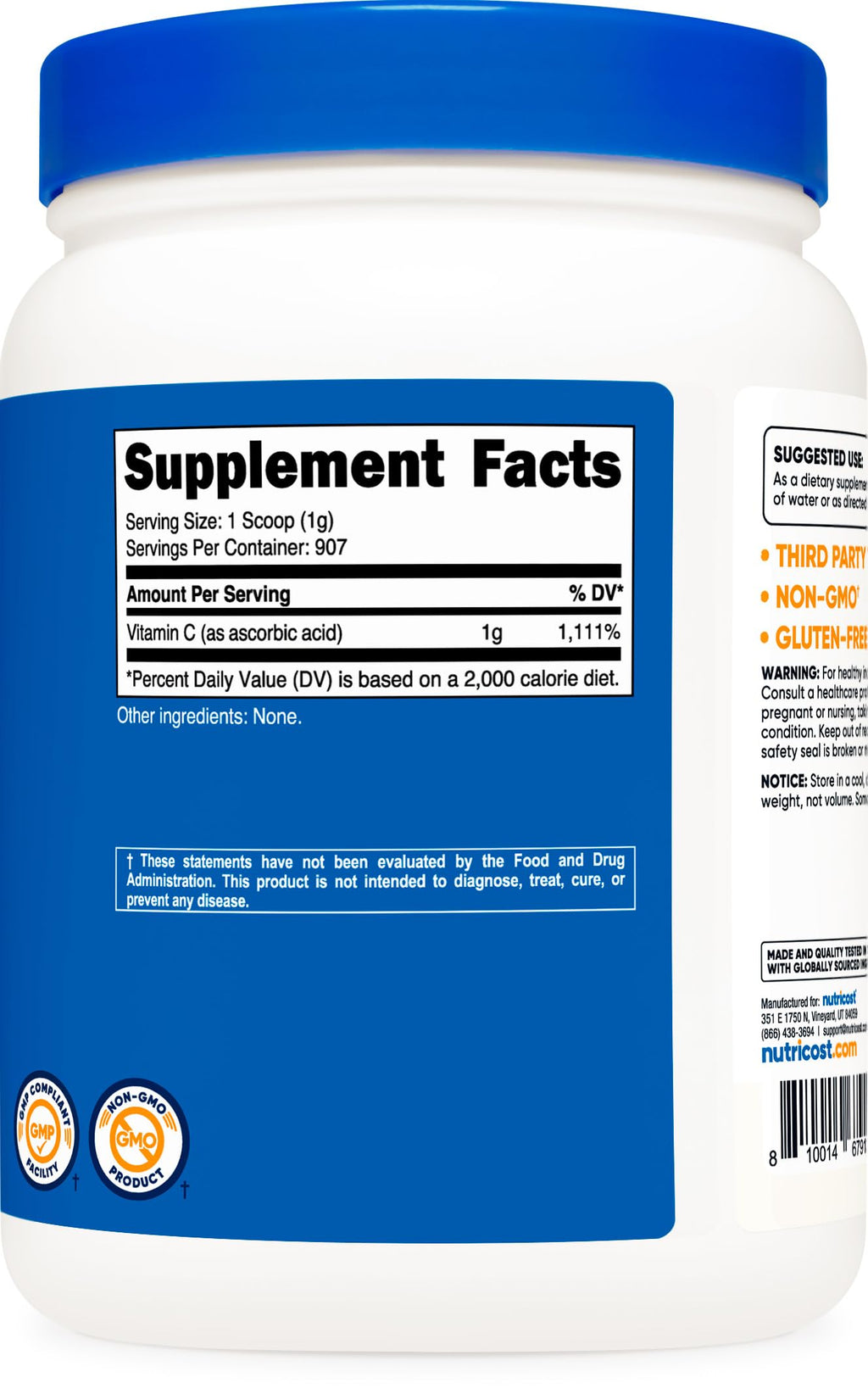 Nutricost Ascorbic Acid Powder (Vitamin C) 2 LBS - Gluten Free, Non-GMO