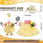 Erythem Gardener Porch Goose Outfits, Cute Spring Porch Goose Clothes with Straw Hat, Shovel & Flower Pot Fits 23" Cement Plastic Geese Statue for Outdoor Garden Yard Decor