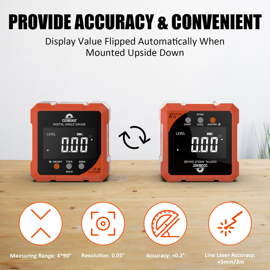 Digital Angle Finder with Laser 4-side Magnetic Angle Gauge Rechargeable