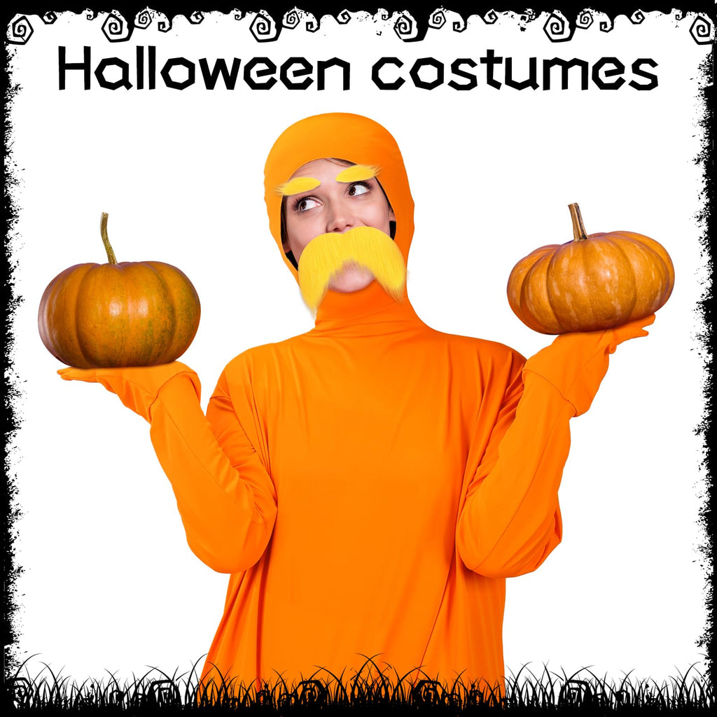 HIYZI Orange Costume Yellow Mustache and Eyebrows Halloween Costume Orange Jumpsuit for Halloween Christmas Festival Party Cosplay Men Women (S)