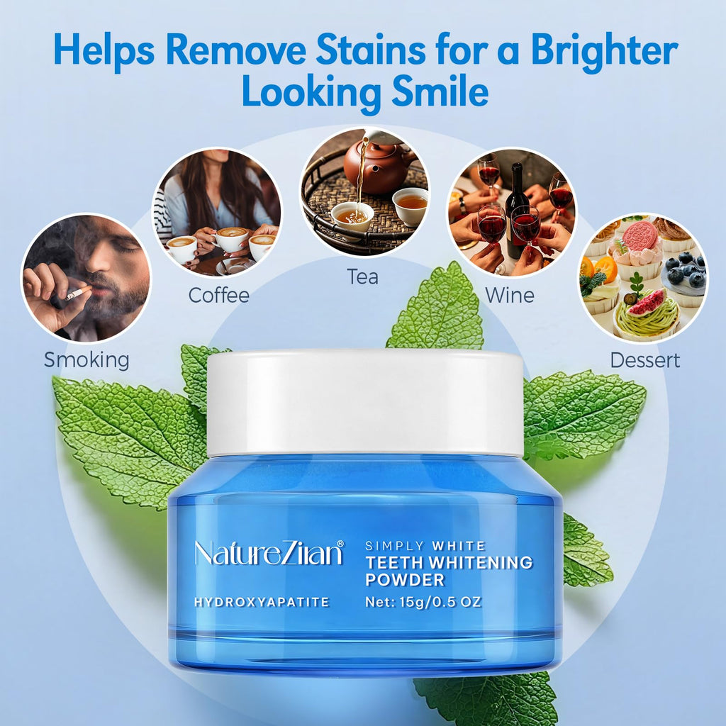 Teeth Whitening Powder - Teeth Whitening Powder with Hydroxyapatite - Removes Stains - No Sensitivity - Breath Freshener, Coffee Stain Remover -Strengthens Enamel & Gums - Toothpaste Powder