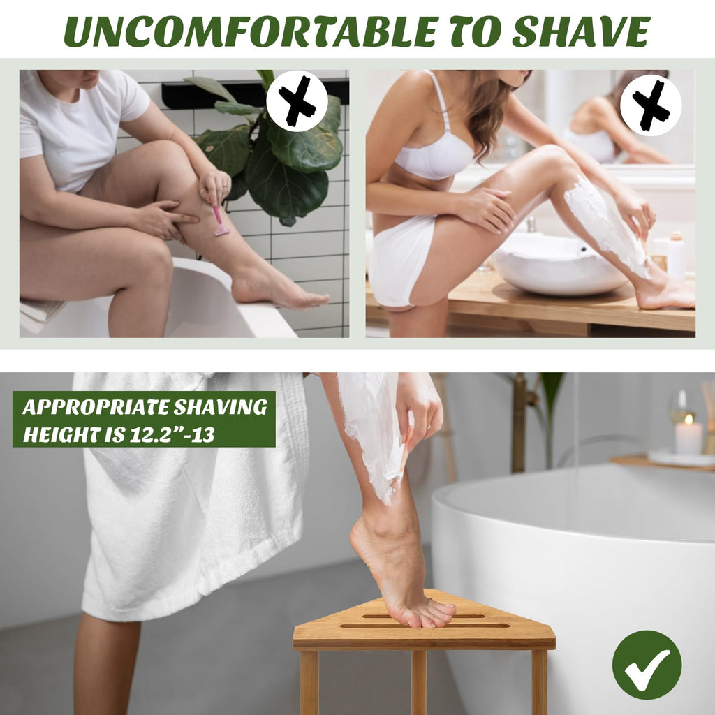 DNTYUISS Bamboo Corner Shower Stool,2-Tier Shower Foot Rest,Shower Foot Stool for Inside,Waterproof Shower Stool for Shaving Legs
