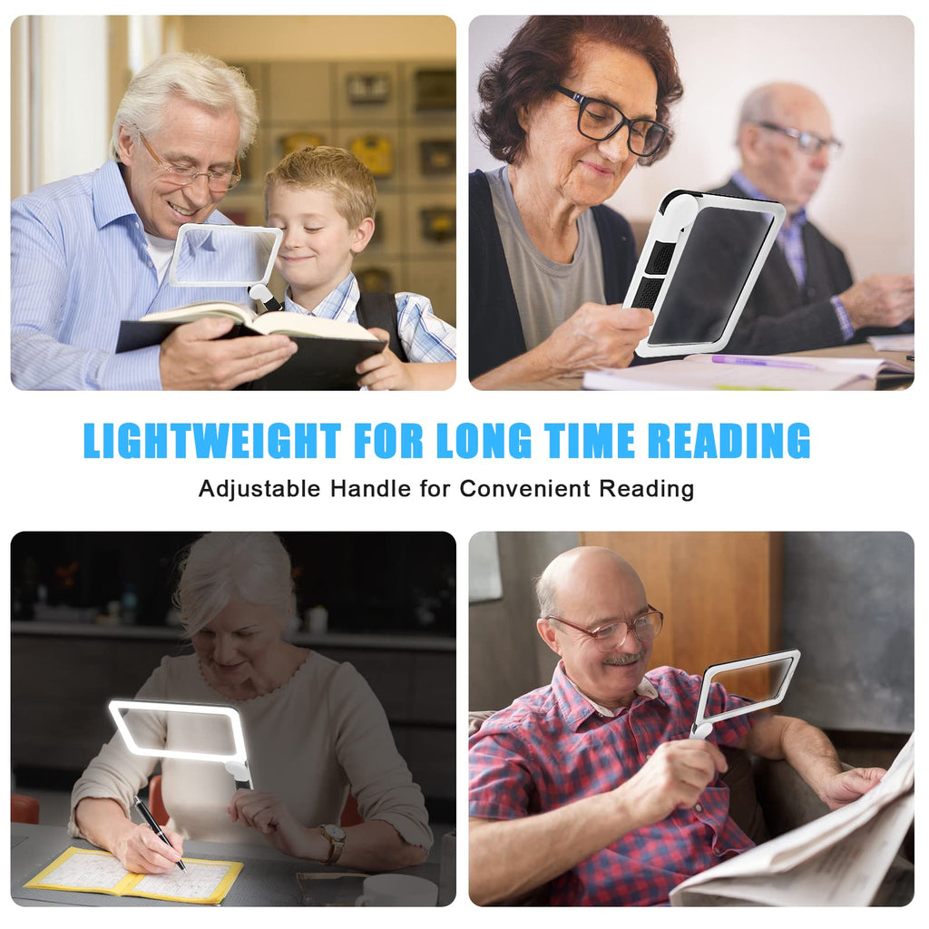 5X Handheld Magnifier for Page Reading - Large Folding Lighted Magnifier with 48 LED Lights (3Modes), Rectangular Handhold Magnify Lens Gifts for Reading Small Prints, Low Vision, Seniors