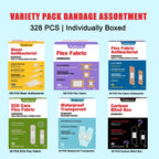 Dodanros Variety Bandages Pack,328ct Assorted Bulk Various Sizes, Shapes &Features | Sheer & Flex Fabric with Benzalkonium, ECO Bamboo Fabric, Waterproof, Cartoon Blind Box Fragrance Bandages