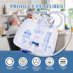 5 Pack 2000ml Urine Drainage Bag with 48" Tube, Leak Proof Anti Reflux with Cross-Shaped Drainage Valve and Dual Hook for Easy Hanging