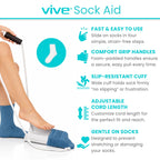 Vive Sock Aid - Easy On and Off Stocking Slider - Donner Pulling Assist Device - Sock Helper Aide Tool - Puller for Elderly, Senior, Pregnant, Diabetics - Pull Up Assistance Help
