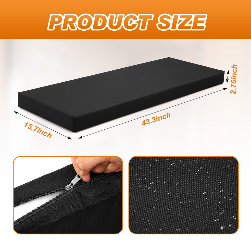 Tudomro Sauna Seat Cushion Mat, Waterproof & Heat Resistant Pad, High-Density Foam Heat Insulation Mat,Infrared Sauna Accessories, Steam Room, Shower Bench and Bathhouse(43 x 16 Inches,Black)
