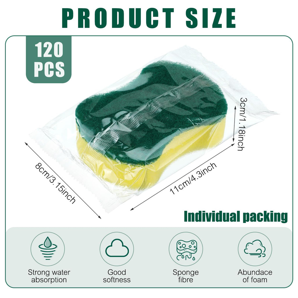 Tanlade 120 Pcs Individually Wrapped Sponges Kitchen Bulk Non Scratch Scouring Sponges for Dishes Household Cleaning Travel Apartments Hotel Car