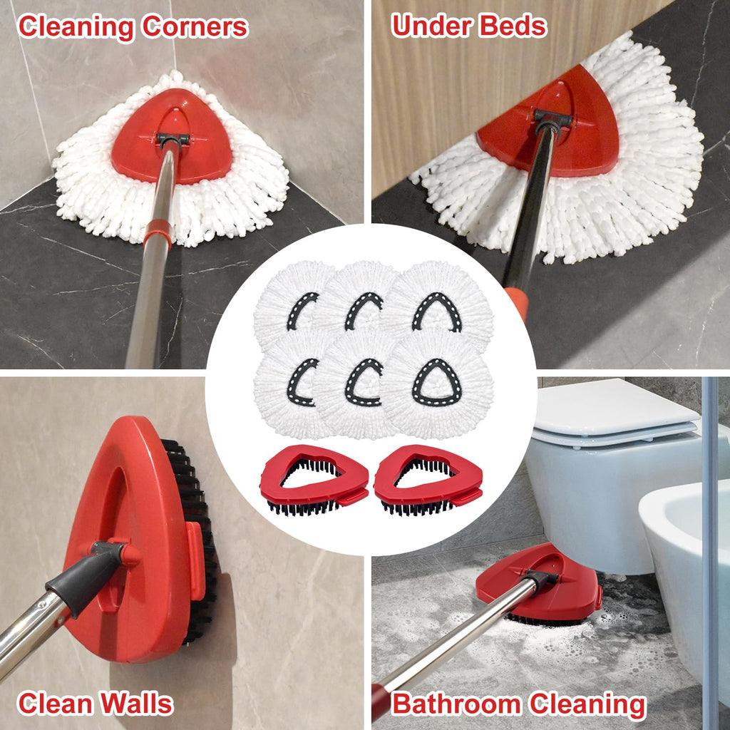 Mop Head Replacement Compatiable with Ocedar EasyWring 1-Tank System,Mircofiber Mop Heads Refill and Scrub Brush for O Cedar Easywring Spin Mop, 6 Pack Mop Refills & 2 Scrubber Head to Floor Cleaning