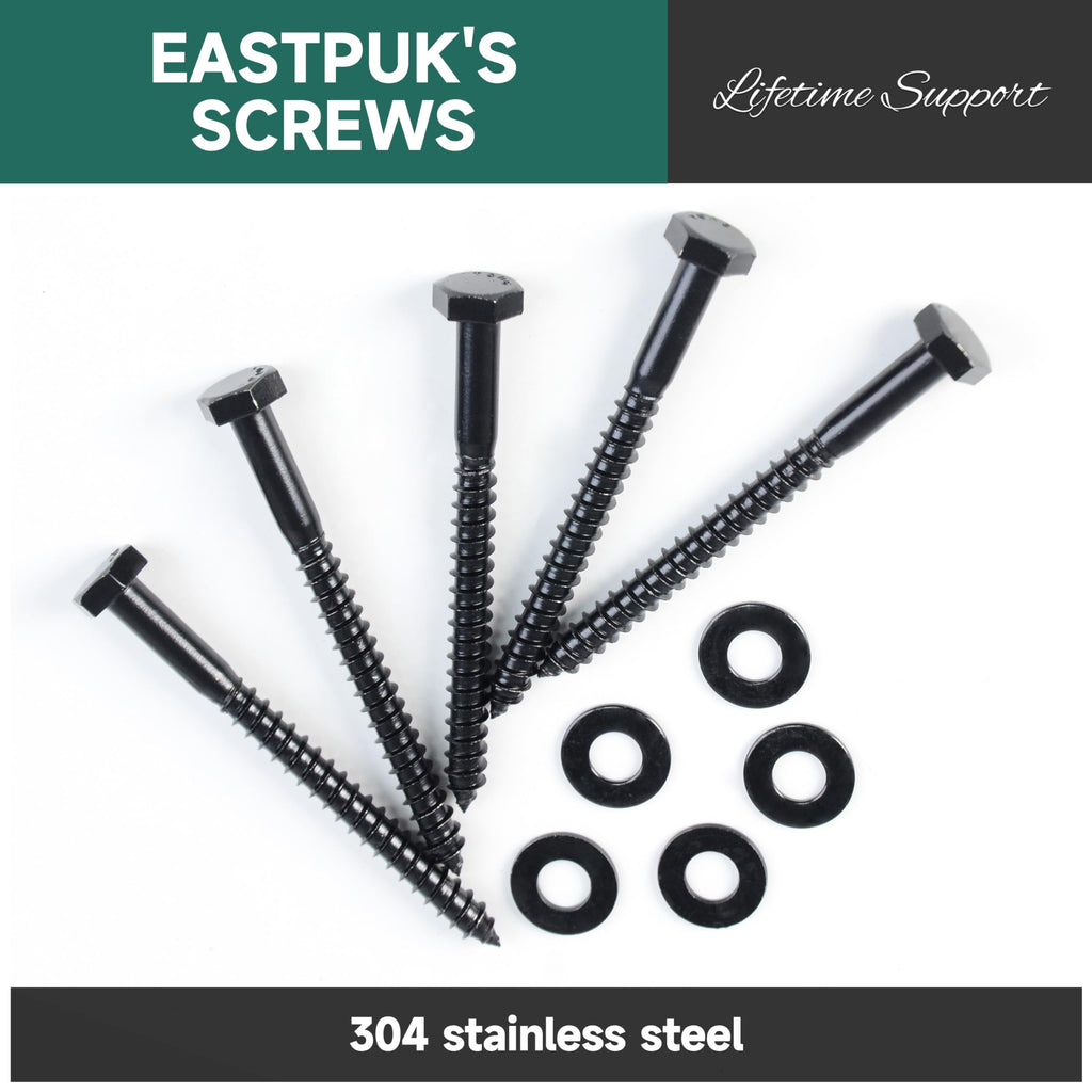 EASTPUK 109Pcs 1/4 Hex Head Lag Bolts Screws Assortment Kit, Heavy Duty Lag Screws with Washers, 304 Stainless Steel, 1/4 Bolt for Wood, Fully Thread, Black Oxided with Hex Socket