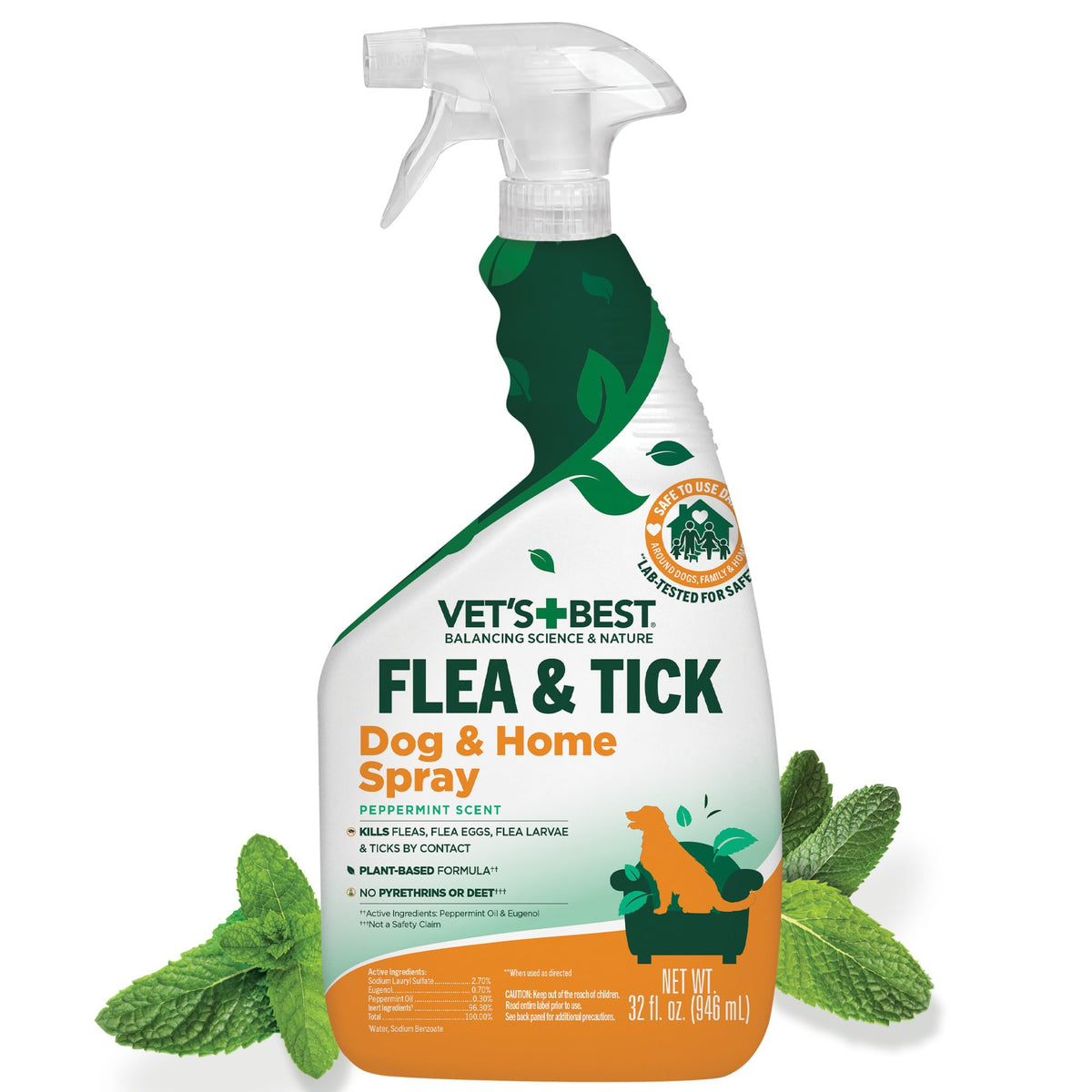 Vet's Best Indoor Flea & Tick Home Spray for Dogs, Plant-Based Spray, 32 oz
