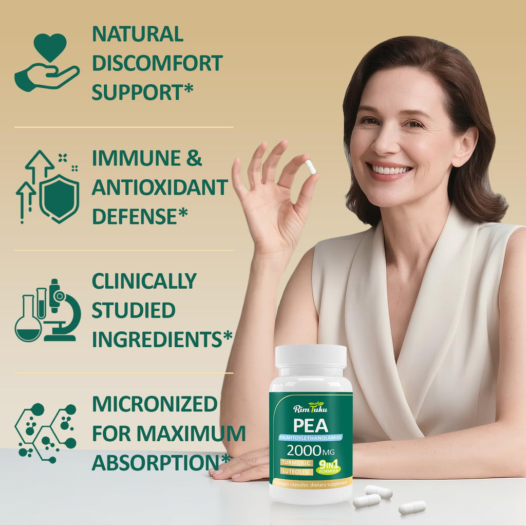 Liposomal Palmitoylethanolamide 2000MG + Luteolin 200MG + Turmeric 200MG & Fisetin 100MG, Micronized Pea 99% Highly Purified Enhanced Absorption Pea Supplement, 120 Capsules
