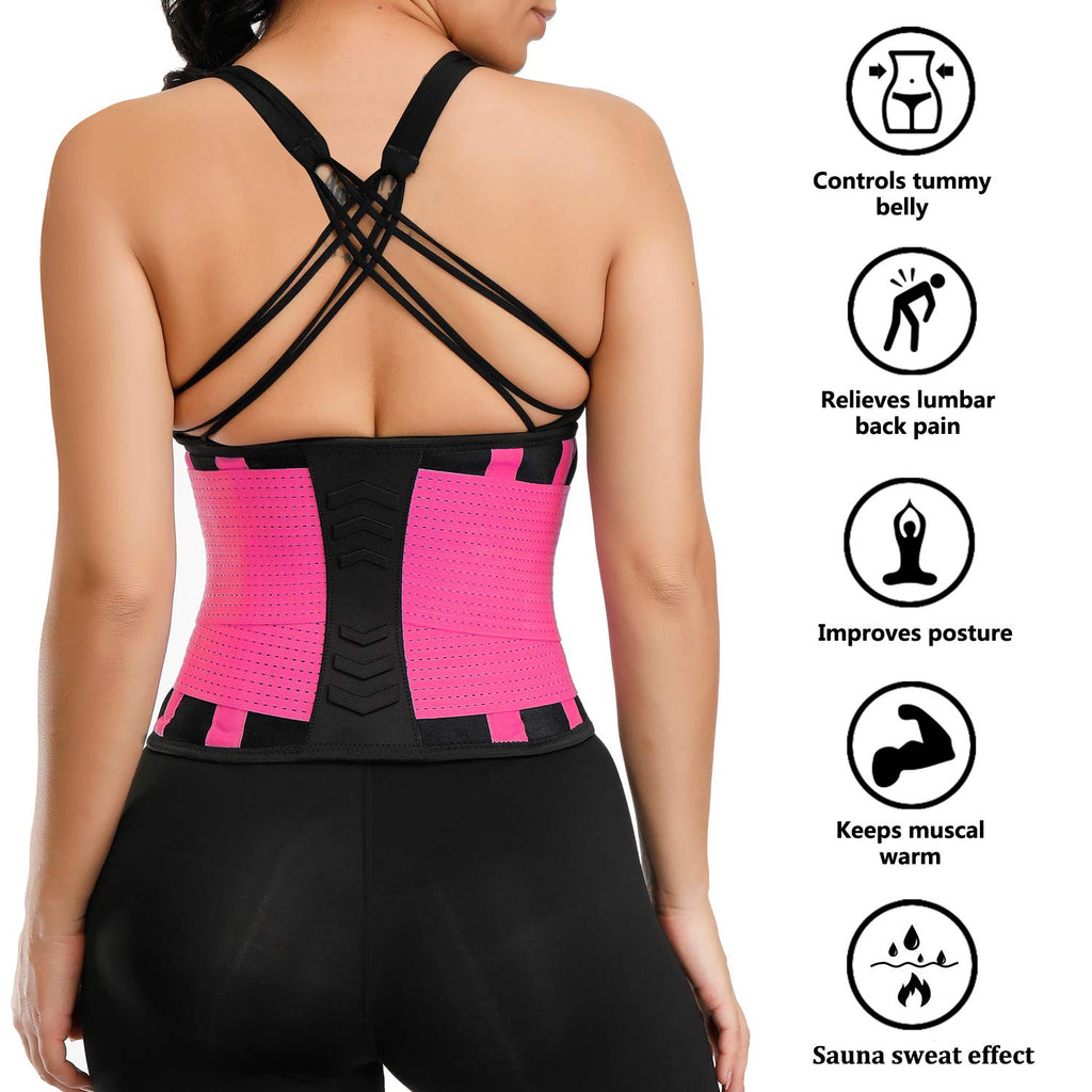 VENUZOR Waist Trainer Belt for Women - Waist Cincher Trimmer - Slimming Body Shaper Belt - Sport Girdle Belt (UP Graded)(FL Pink,M)