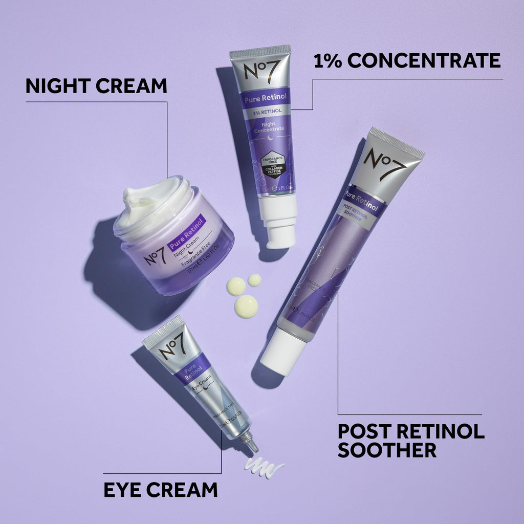 No7 Pure Retinol 1% Night Concentrate - Anti Wrinkle Retinol Serum with Collagen Peptides & Niacinamide for Younger Looking Skin - Firming Face Serum for Fine Lines & Wrinkles (30ml)