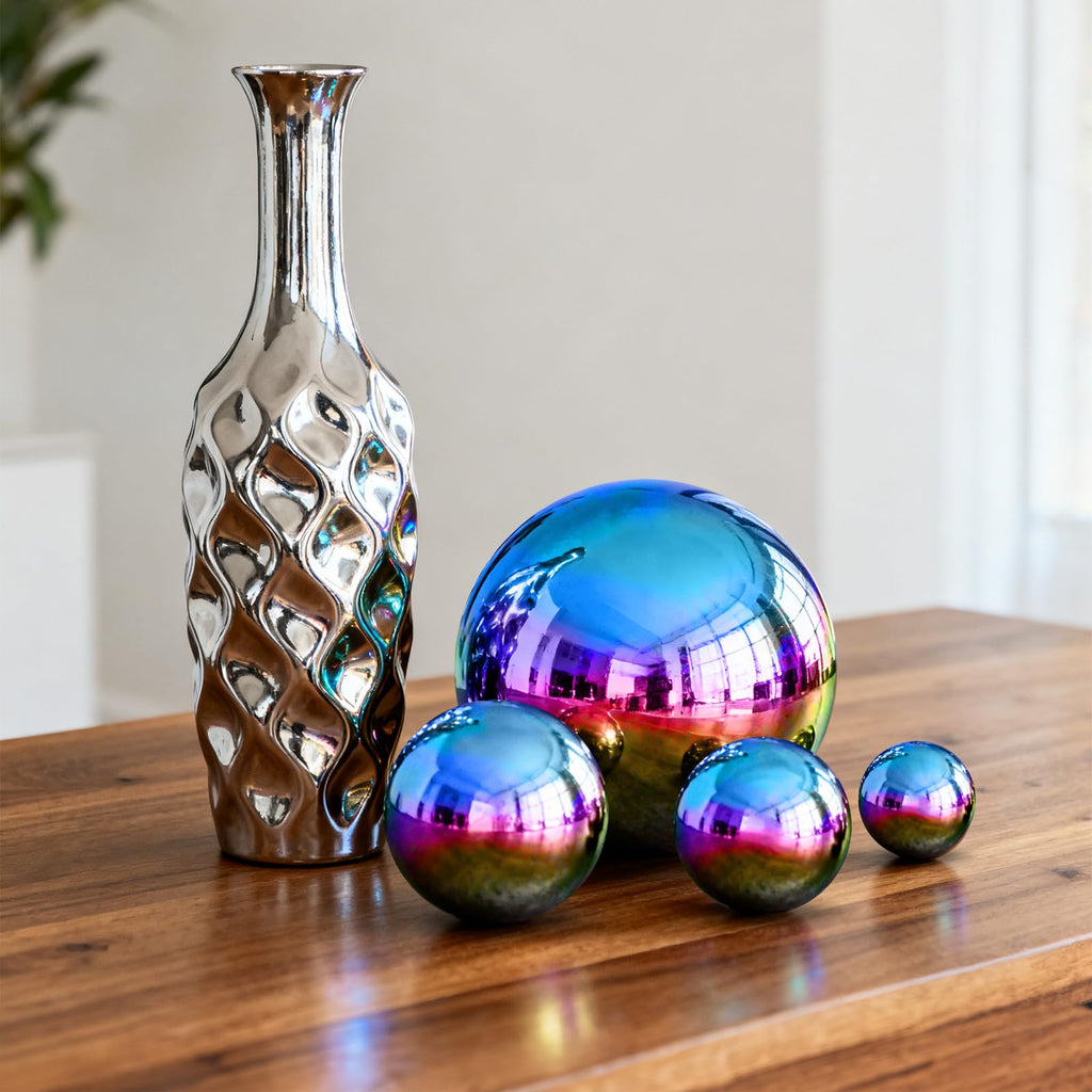 yarlung 10 Pack Stainless Steel Rainbow Gazing Balls, 50-150 mm Garden Mirror Globe Floating Sphere, Polished Hollow Ball Reflective Ornament for Home Yard Outdoor Lawn Decoration