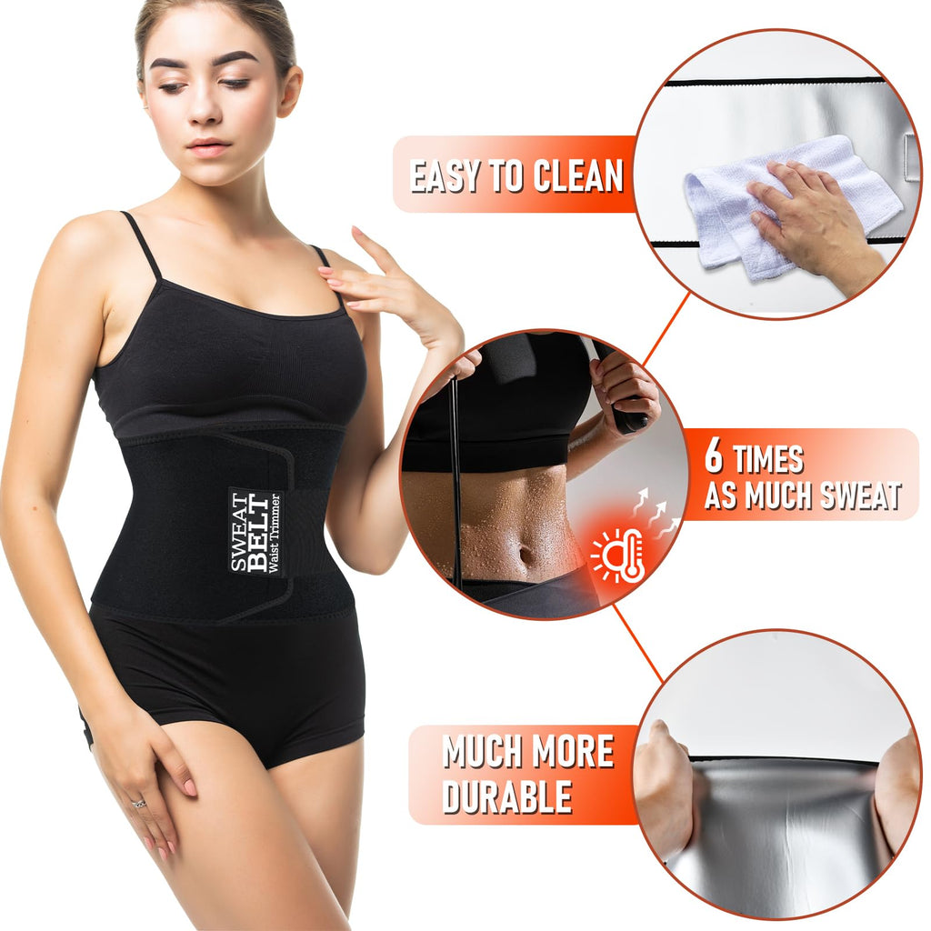 AMZBOSS Waist Trainer for Women & Men, Waist Sweat Band, Belly Band Sweat Belt, Stomach Wrap, Body Shaper Belt (Black/Silver, X-Large)